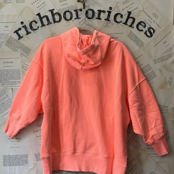 Free People Sprint To The Finish Hoodie Rib Hem Pockets Slouchy Hot Watermelon - Picture 7 of 7